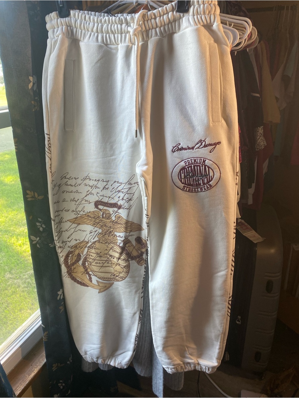White Graphic  Sweatpants with Drawstring Waist
